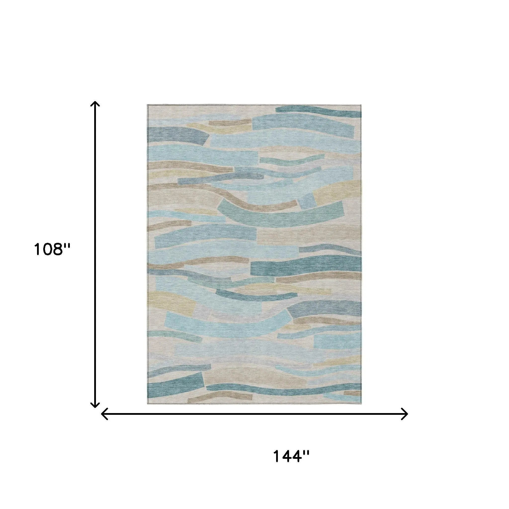 9' X 12' Teal Blue And Silver Striped Washable Indoor Outdoor Area Rug Homeroots Outdoor