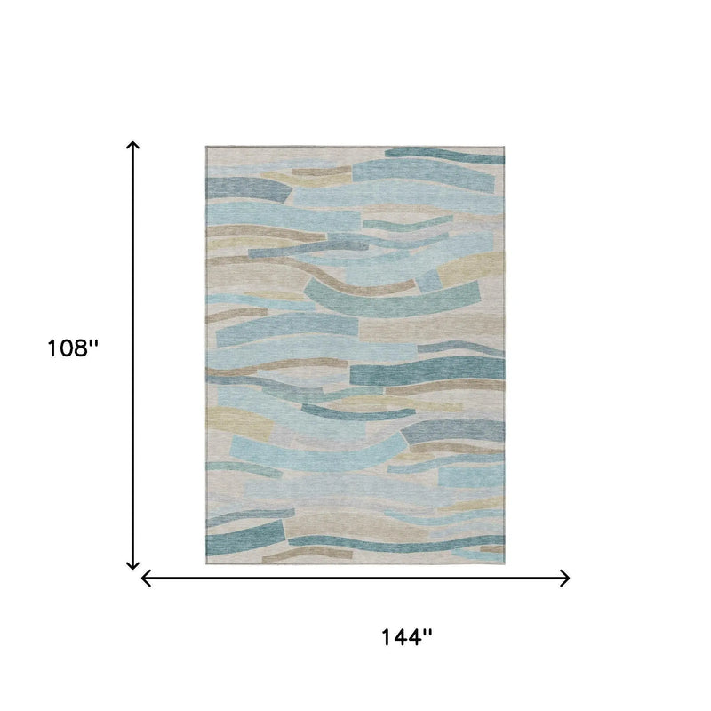 9' X 12' Teal Blue And Silver Striped Washable Indoor Outdoor Area Rug Homeroots Outdoor