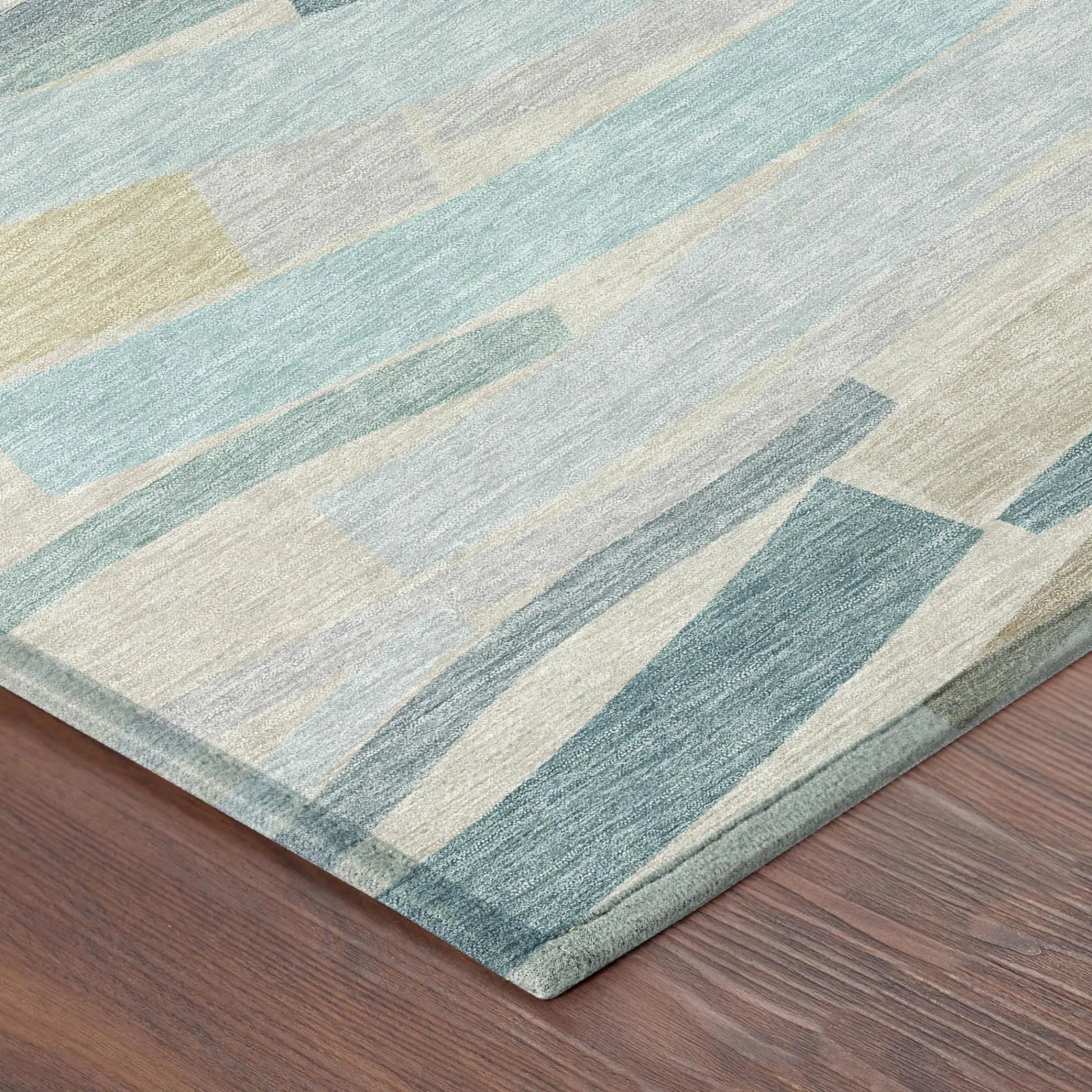 9' X 12' Teal Blue And Silver Striped Washable Indoor Outdoor Area Rug Homeroots Outdoor