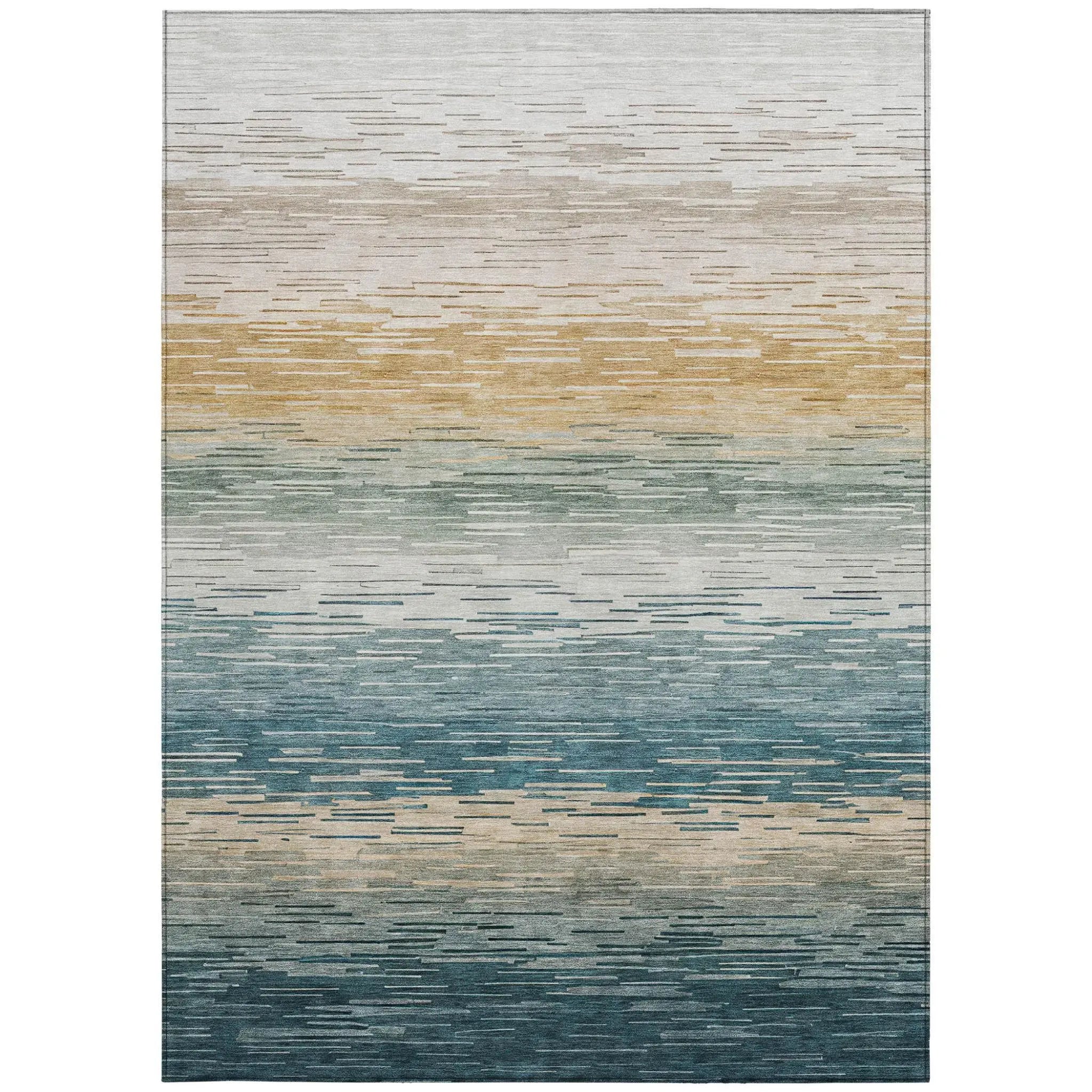 9' X 12' Teal Blue And Silver Striped Washable Indoor Outdoor Area Rug Homeroots Outdoor