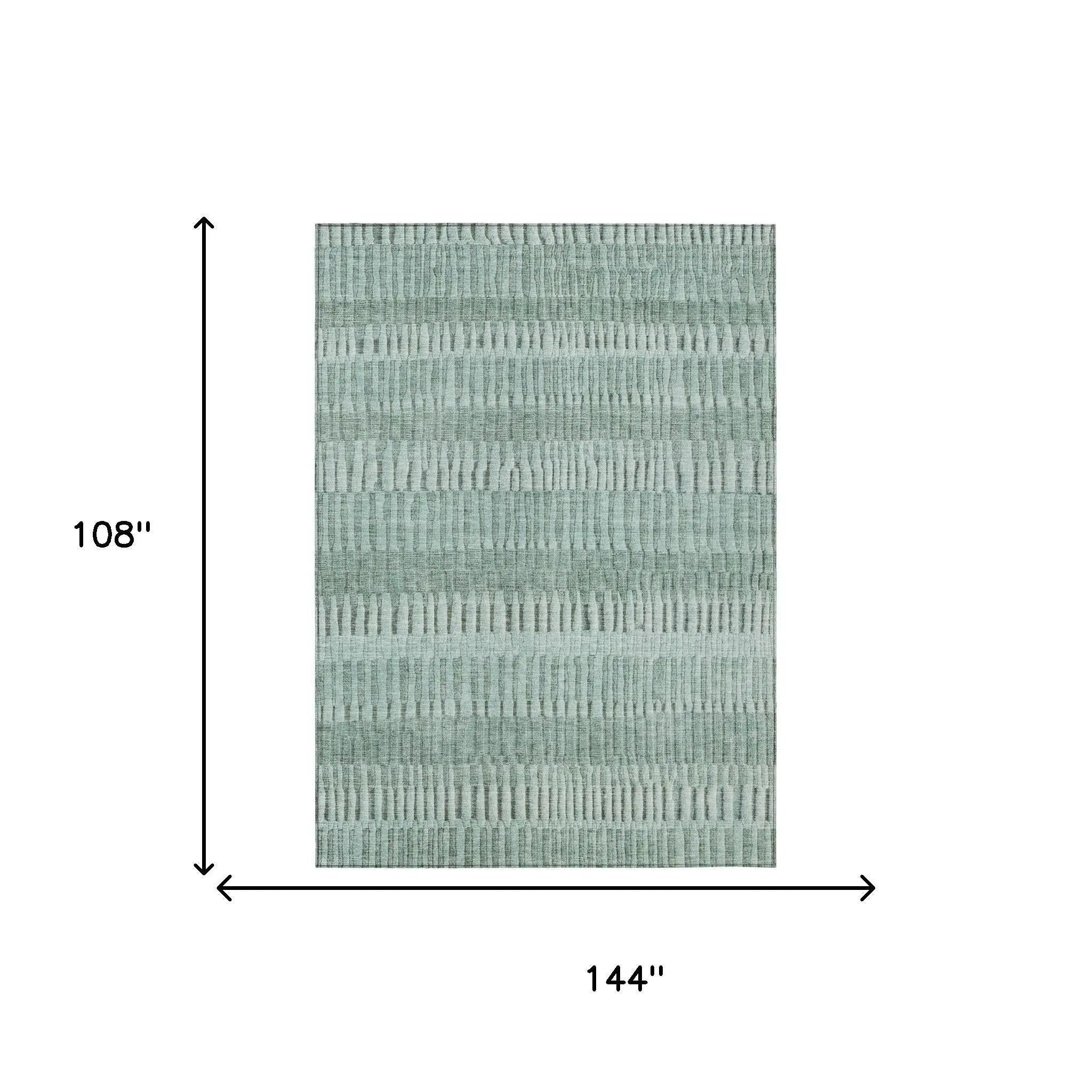 9' X 12' Teal Blue And Silver Striped Washable Indoor Outdoor Area Rug Homeroots Outdoor