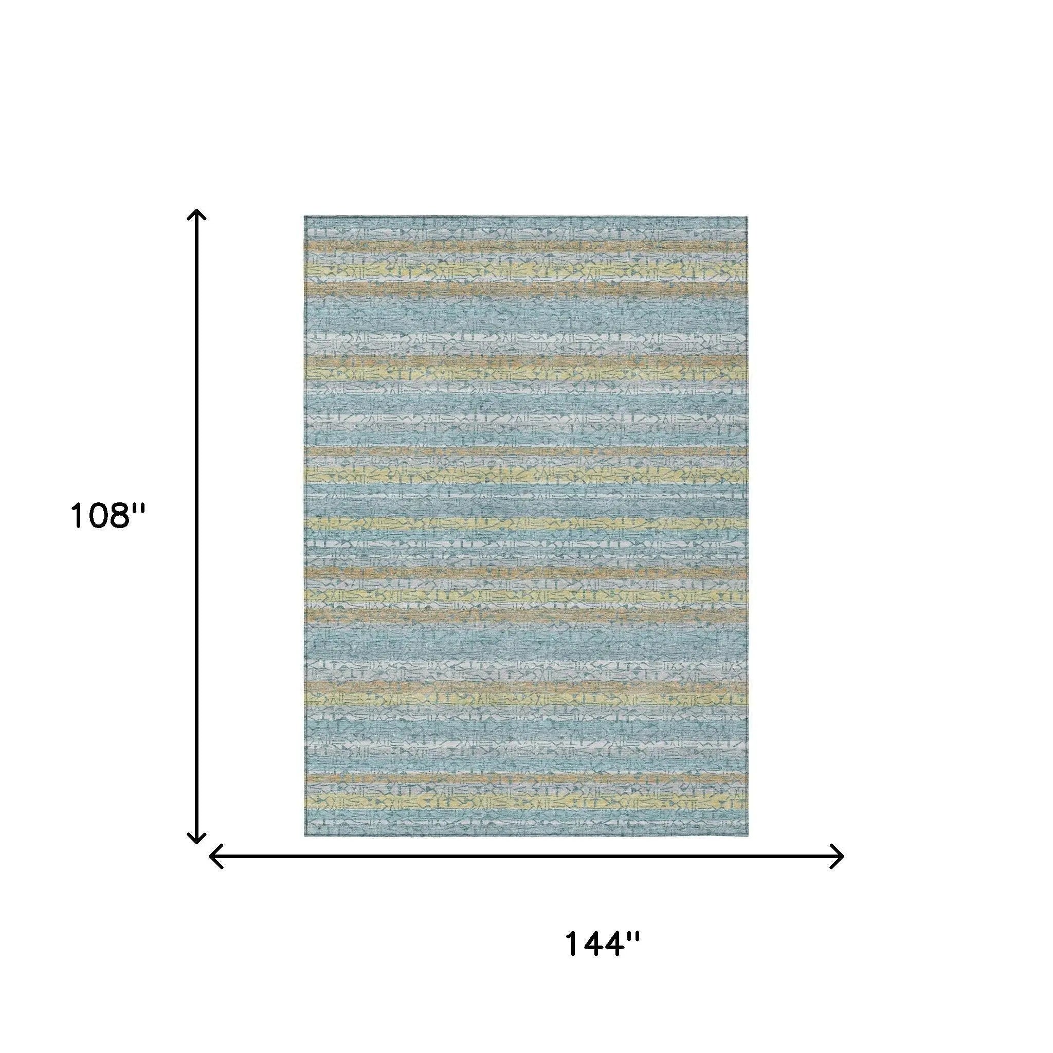 9' X 12' Teal Blue And Silver Striped Washable Indoor Outdoor Area Rug Homeroots Outdoor