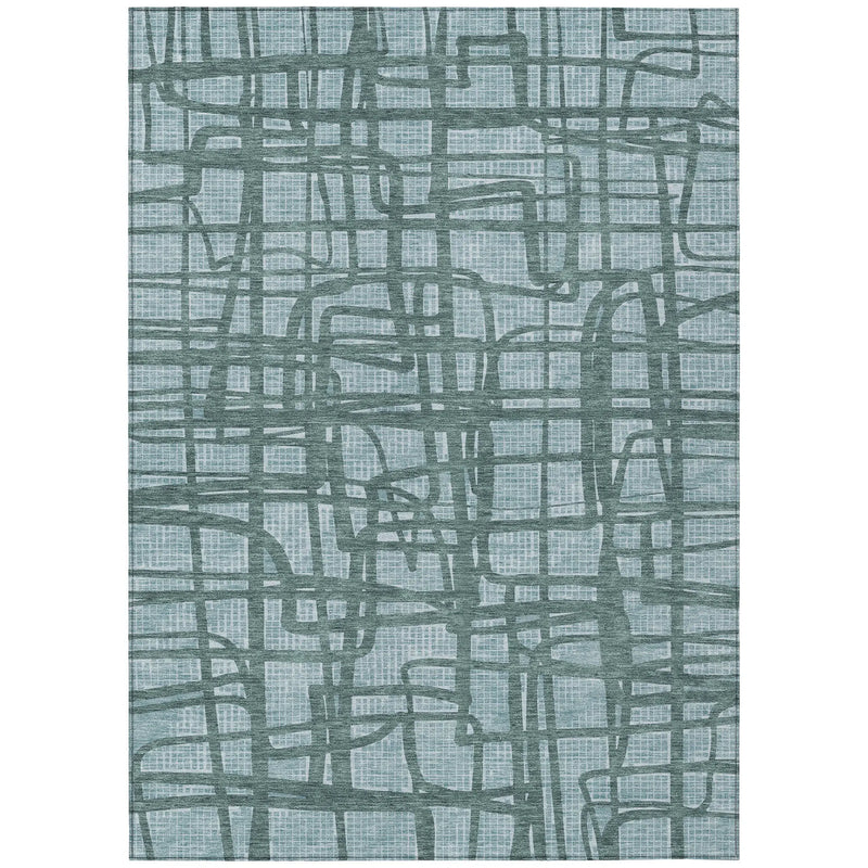 9' X 12' Teal Blue And Sky Blue Abstract Washable Indoor Outdoor Area Rug Homeroots Outdoor
