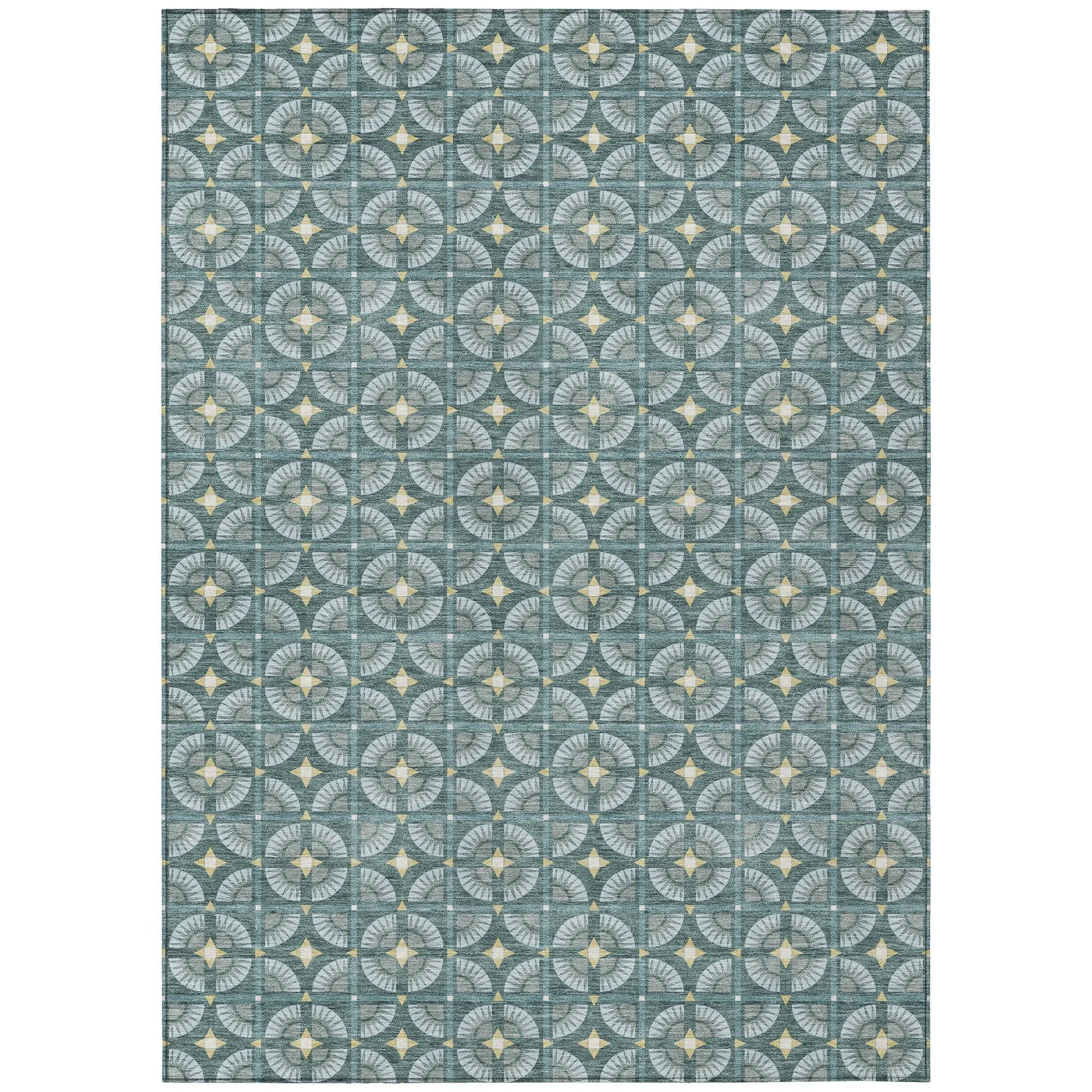 9' X 12' Teal Blue And Sky Blue Geometric Washable Indoor Outdoor Area Rug Homeroots Outdoor
