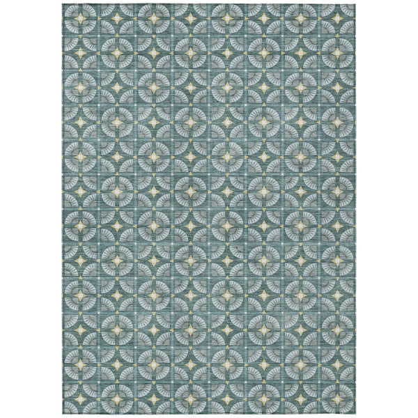 9' X 12' Teal Blue And Sky Blue Geometric Washable Indoor Outdoor Area Rug Homeroots Outdoor