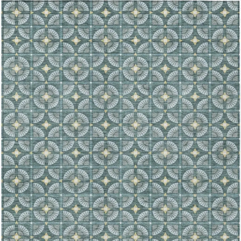 9' X 12' Teal Blue And Sky Blue Geometric Washable Indoor Outdoor Area Rug Homeroots Outdoor