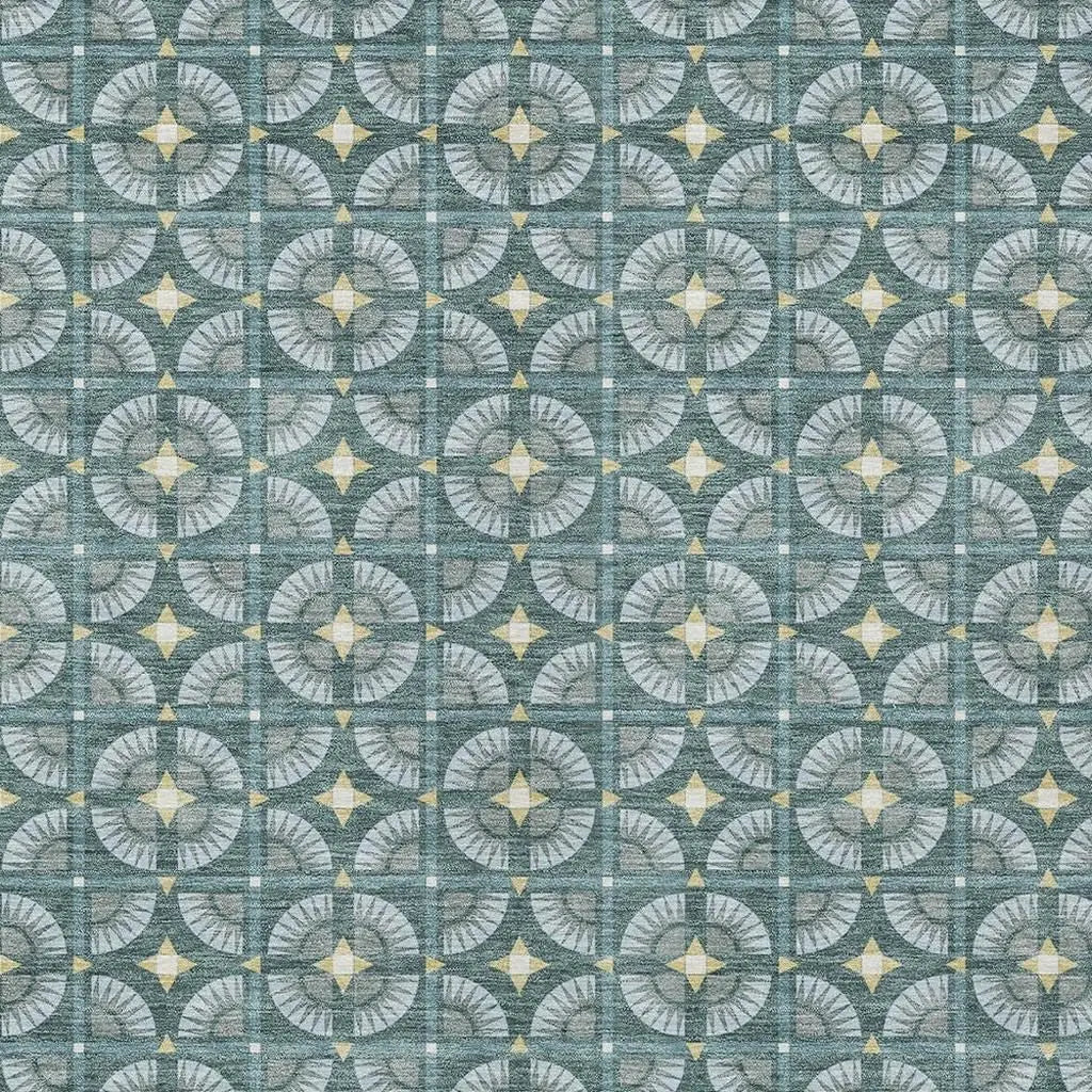 9' X 12' Teal Blue And Sky Blue Geometric Washable Indoor Outdoor Area Rug Homeroots Outdoor