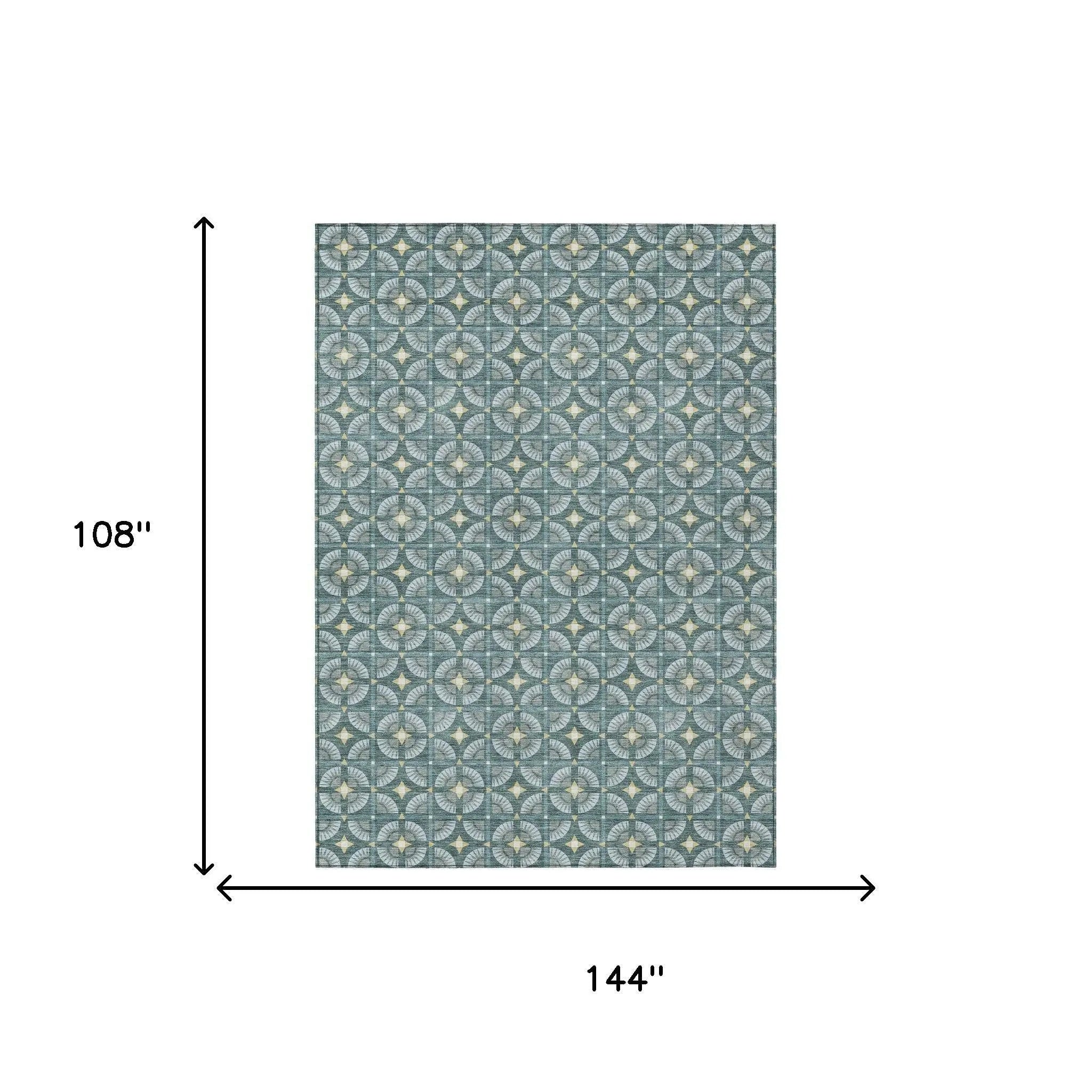9' X 12' Teal Blue And Sky Blue Geometric Washable Indoor Outdoor Area Rug Homeroots Outdoor