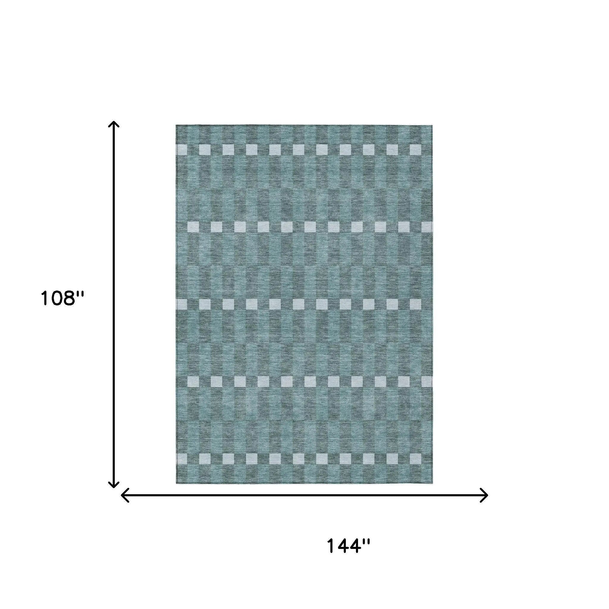 9' X 12' Teal Blue And Sky Blue Geometric Washable Indoor Outdoor Area Rug Homeroots Outdoor