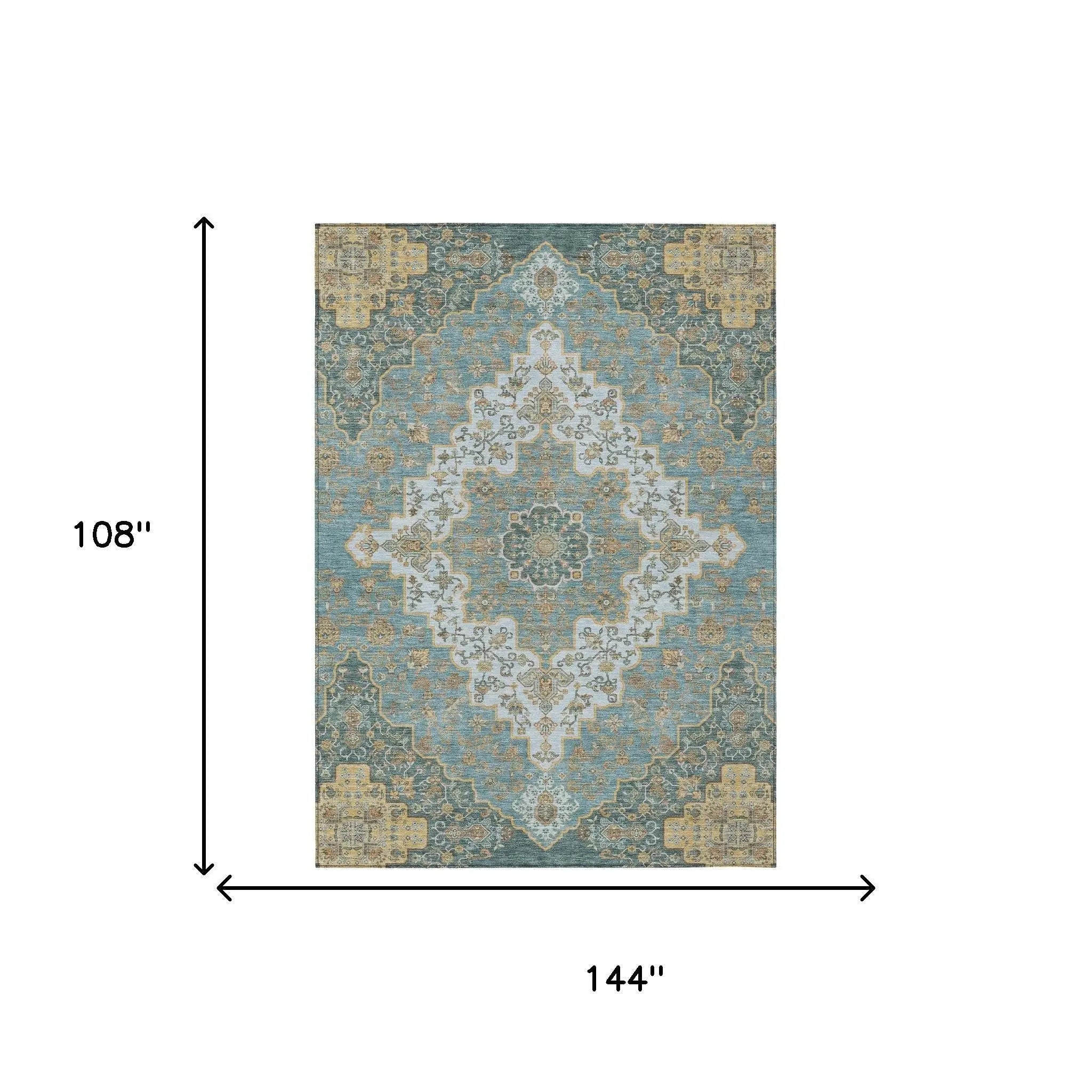 9' X 12' Teal Blue And Sky Blue Medallion Washable Indoor Outdoor Area Rug Homeroots Outdoor