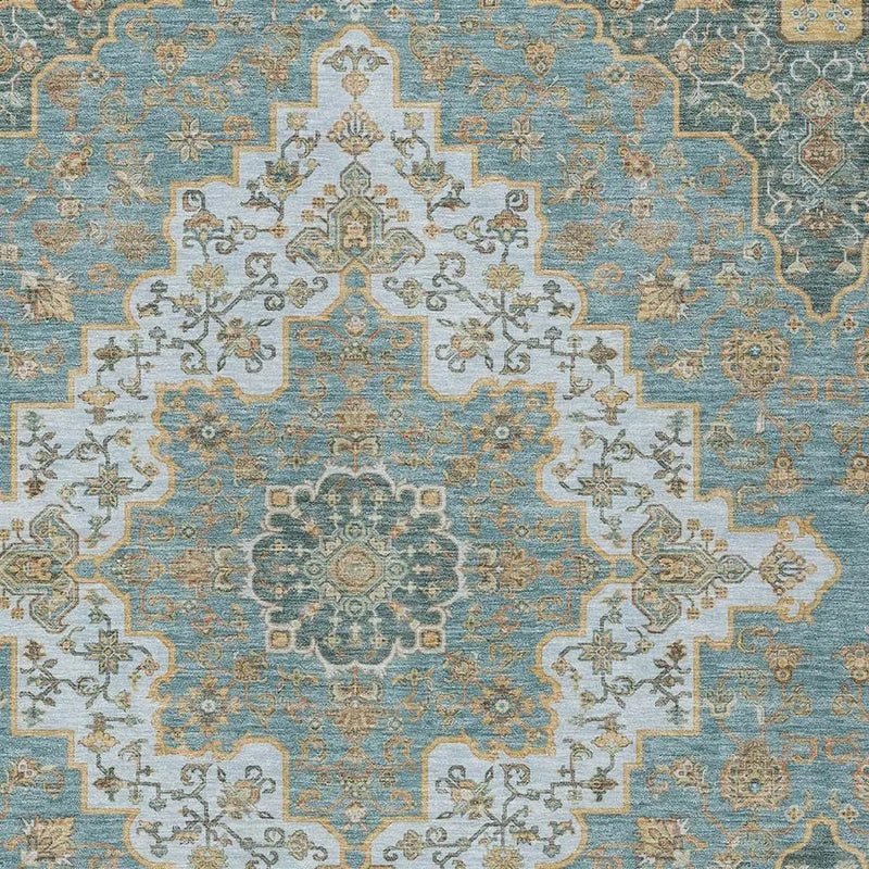 9' X 12' Teal Blue And Sky Blue Medallion Washable Indoor Outdoor Area Rug Homeroots Outdoor