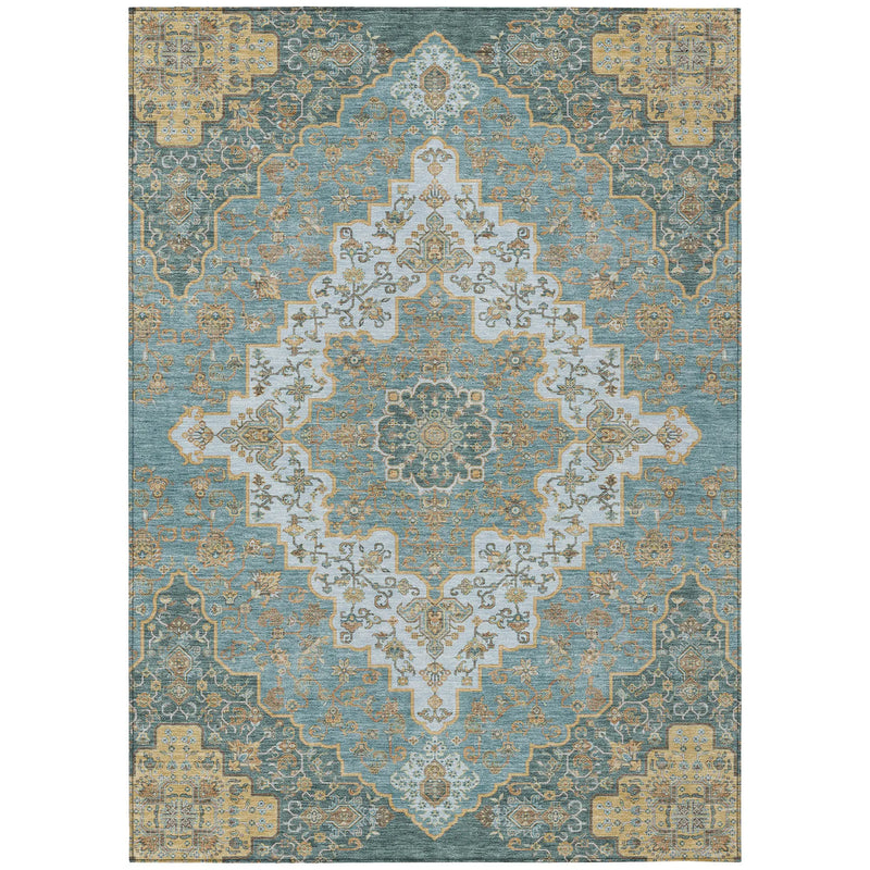 9' X 12' Teal Blue And Sky Blue Medallion Washable Indoor Outdoor Area Rug Homeroots Outdoor