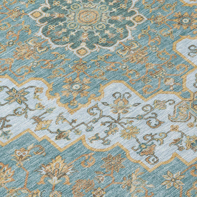 9' X 12' Teal Blue And Sky Blue Medallion Washable Indoor Outdoor Area Rug Homeroots Outdoor