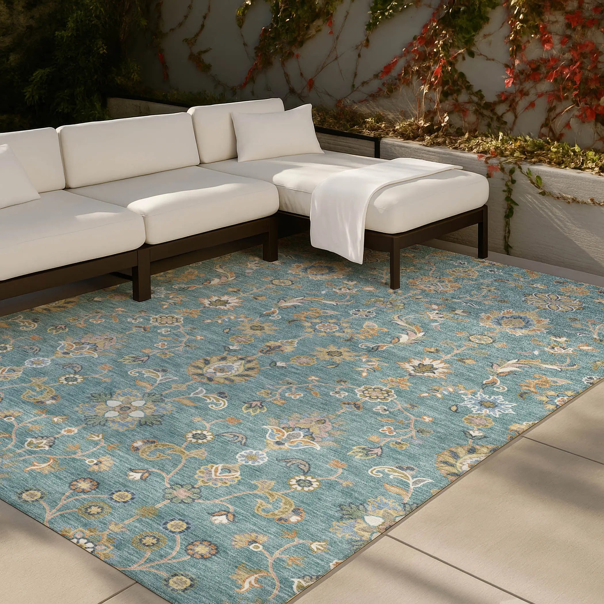 9' X 12' Teal Blue And Taupe Abstract Washable Indoor Outdoor Area Rug Homeroots Outdoor
