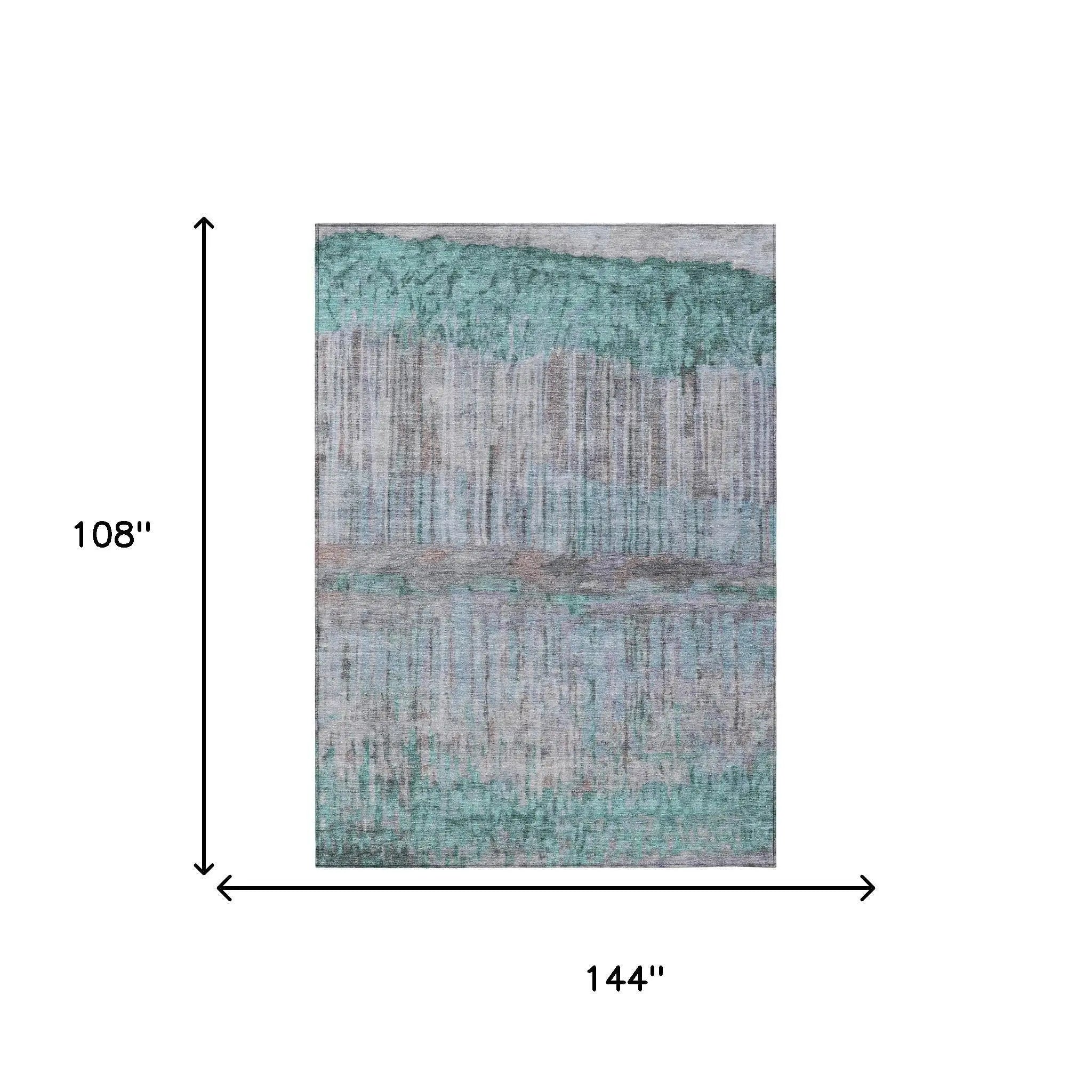 9' X 12' Teal Blue And Taupe Abstract Washable Indoor Outdoor Area Rug Homeroots Outdoor