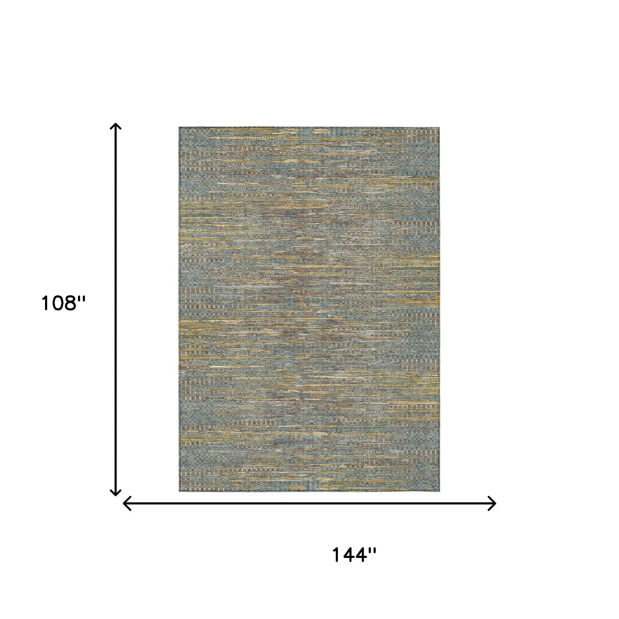 9' X 12' Teal Blue And Taupe Abstract Washable Indoor Outdoor Area Rug Homeroots Outdoor