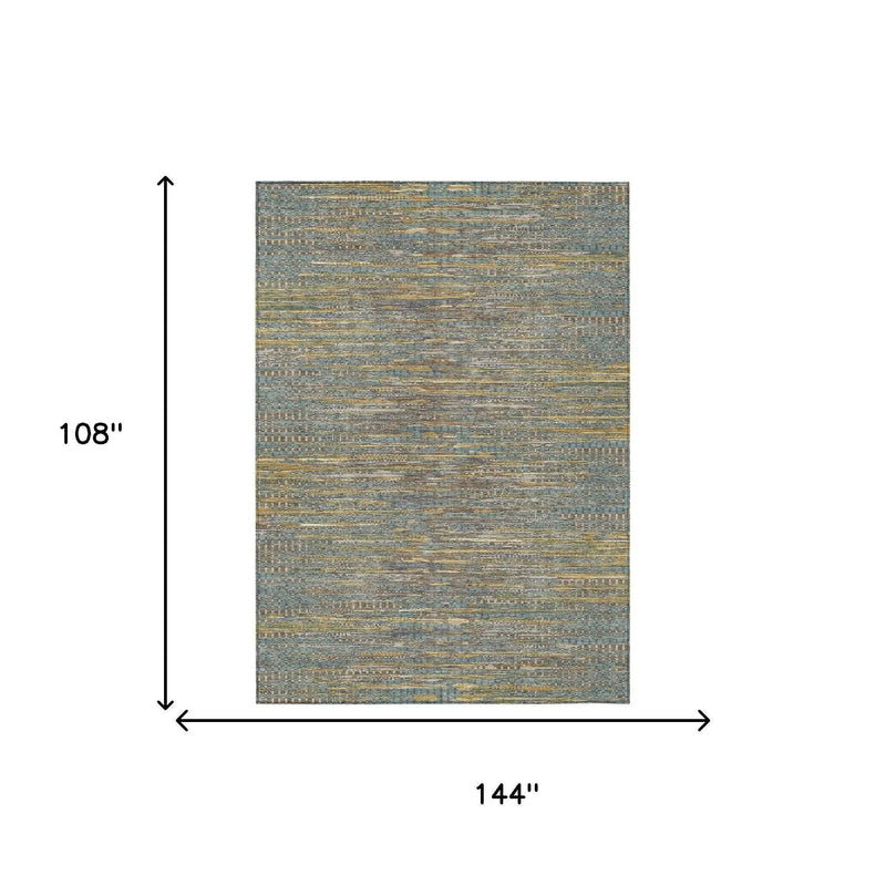 9' X 12' Teal Blue And Taupe Abstract Washable Indoor Outdoor Area Rug Homeroots Outdoor