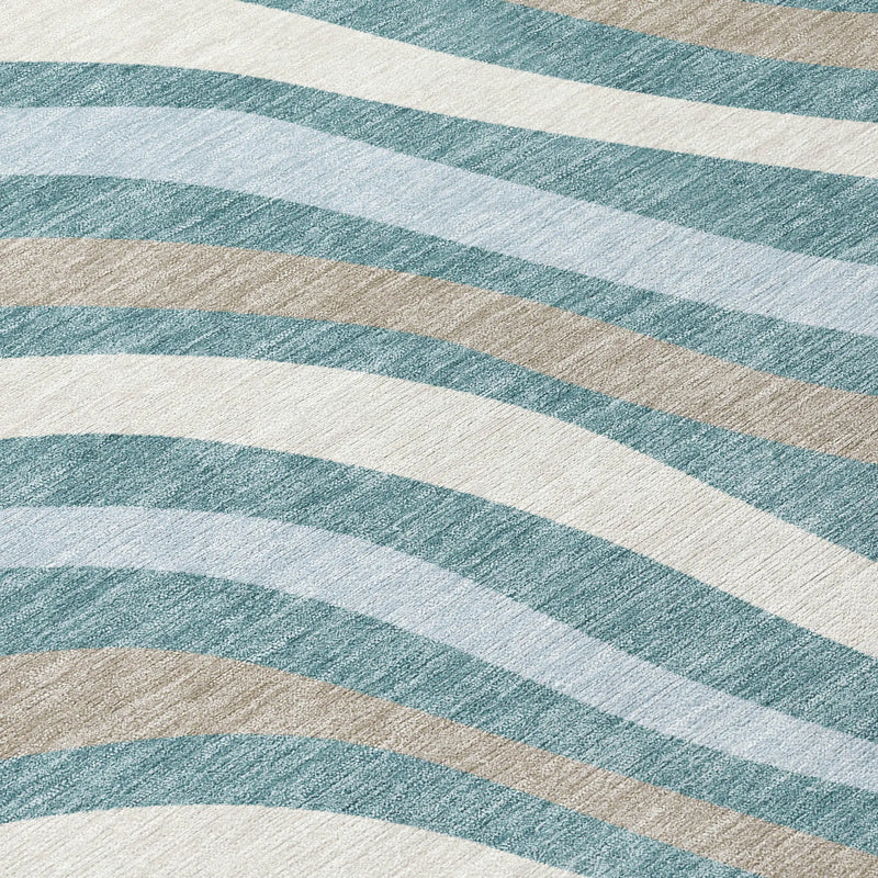 9' X 12' Teal Blue And Taupe Striped Washable Indoor Outdoor Area Rug Homeroots Outdoor