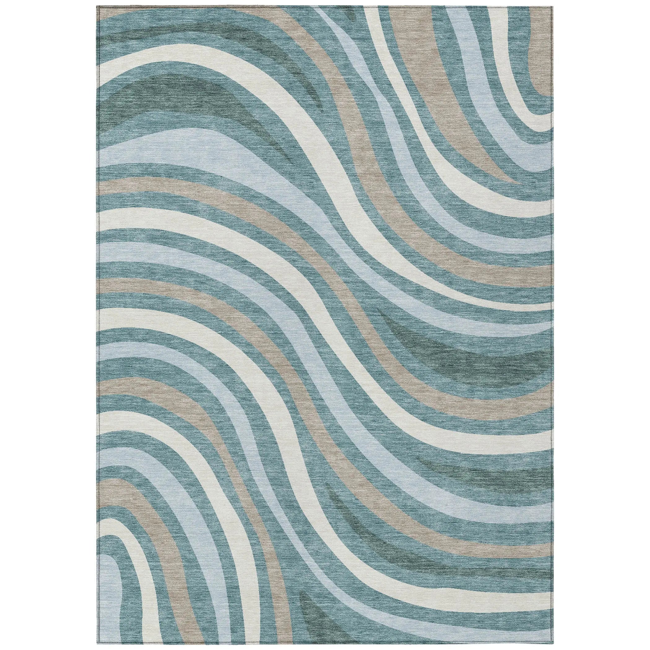 9' X 12' Teal Blue And Taupe Striped Washable Indoor Outdoor Area Rug Homeroots Outdoor