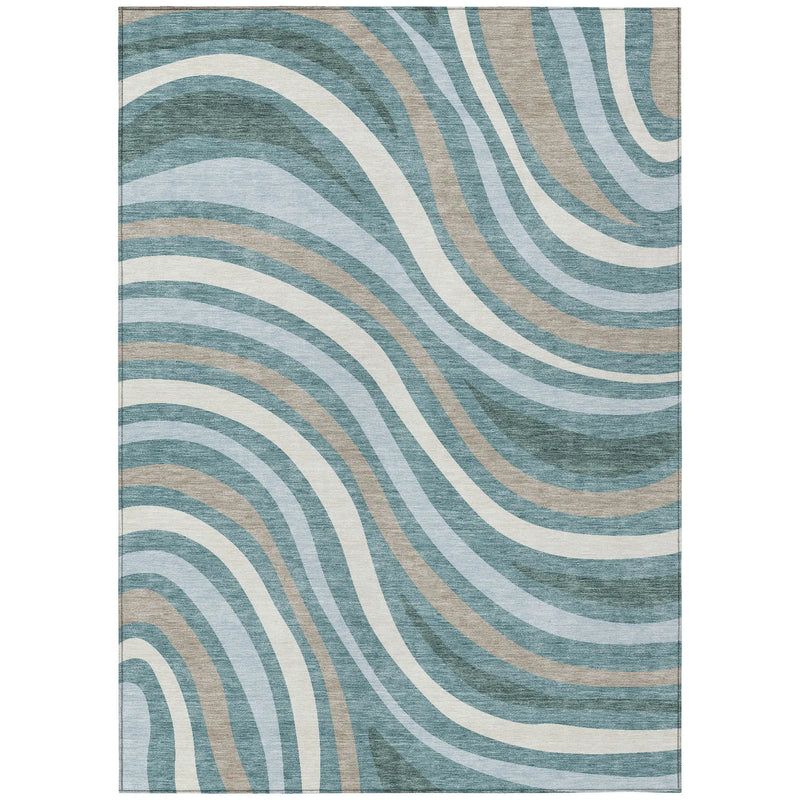9' X 12' Teal Blue And Taupe Striped Washable Indoor Outdoor Area Rug Homeroots Outdoor