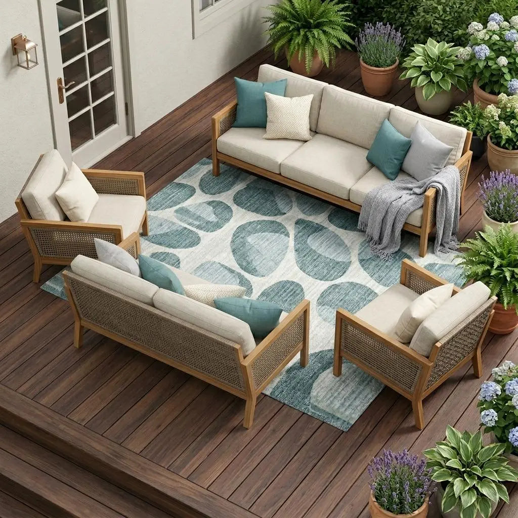 9' X 12' Teal Blue And Taupe Striped Washable Indoor Outdoor Area Rug Homeroots Outdoor