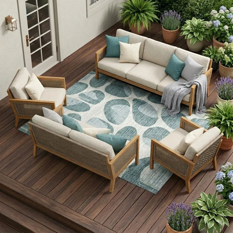 9' X 12' Teal Blue And Taupe Striped Washable Indoor Outdoor Area Rug Homeroots Outdoor