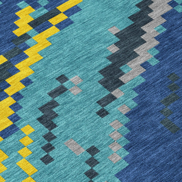 9' X 12' Teal Blue And Turquoise Abstract Washable Indoor Outdoor Area Rug Homeroots Outdoor