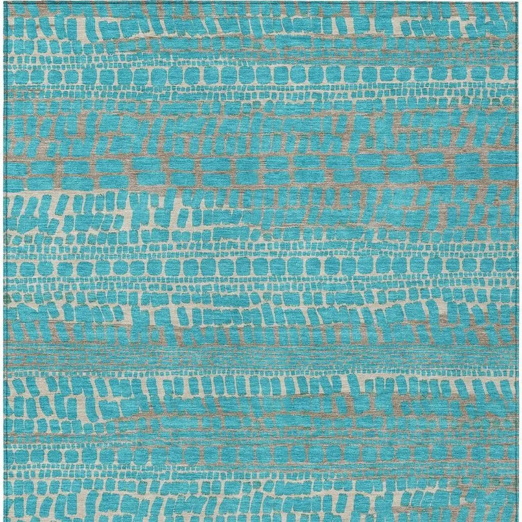 9' X 12' Teal Blue And Turquoise Abstract Washable Indoor Outdoor Area Rug Homeroots Outdoor