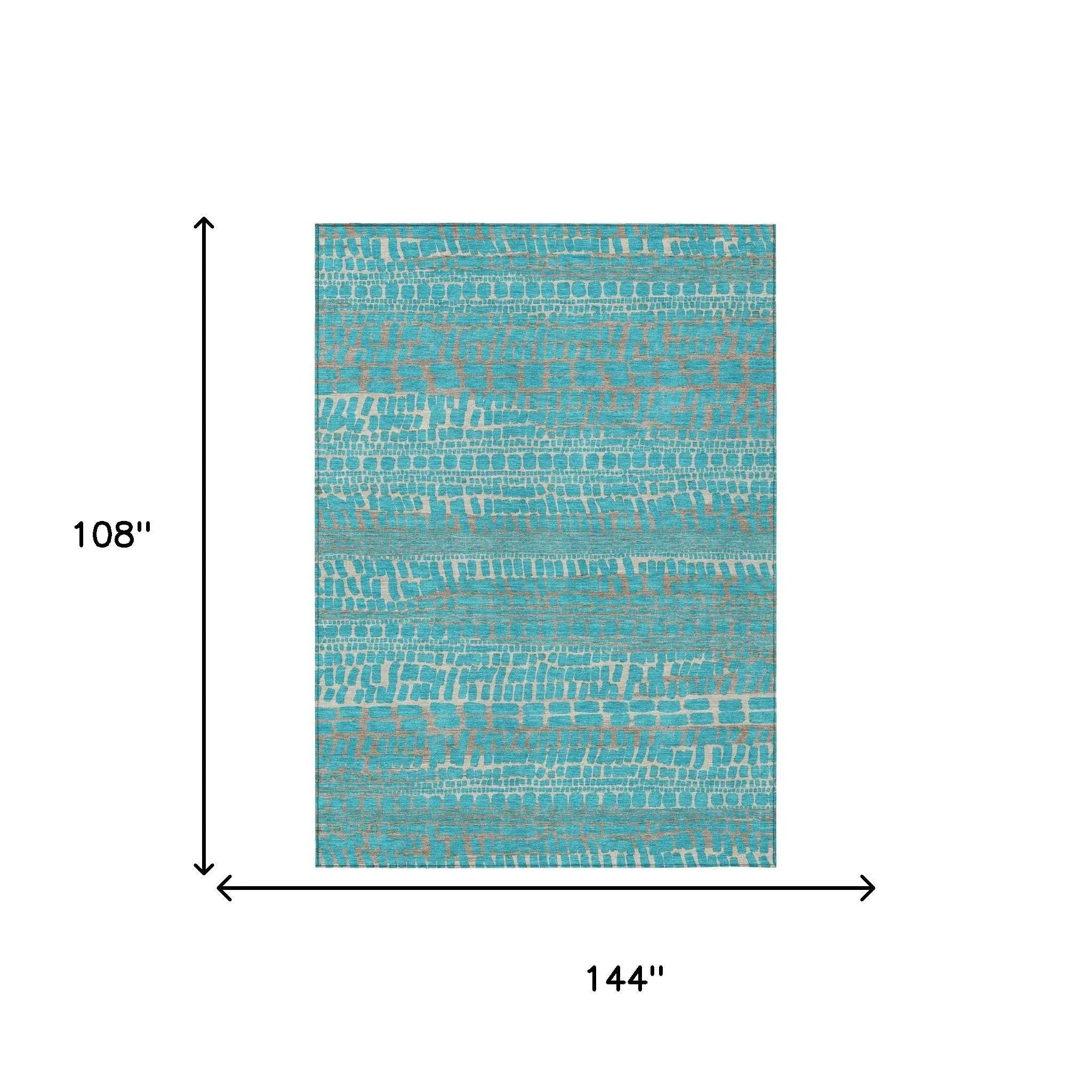 9' X 12' Teal Blue And Turquoise Abstract Washable Indoor Outdoor Area Rug Homeroots Outdoor