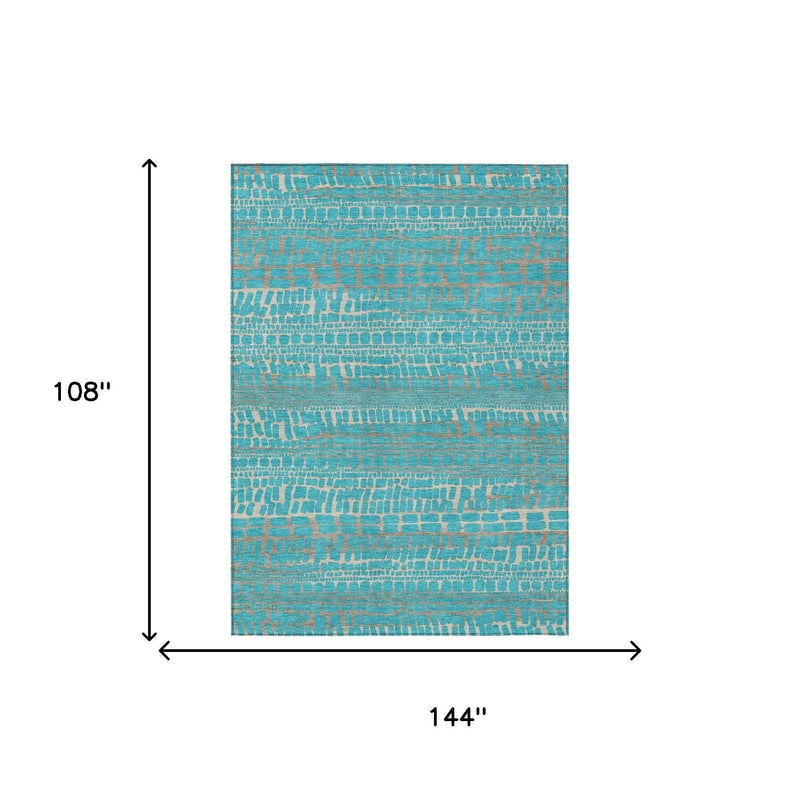 9' X 12' Teal Blue And Turquoise Abstract Washable Indoor Outdoor Area Rug Homeroots Outdoor