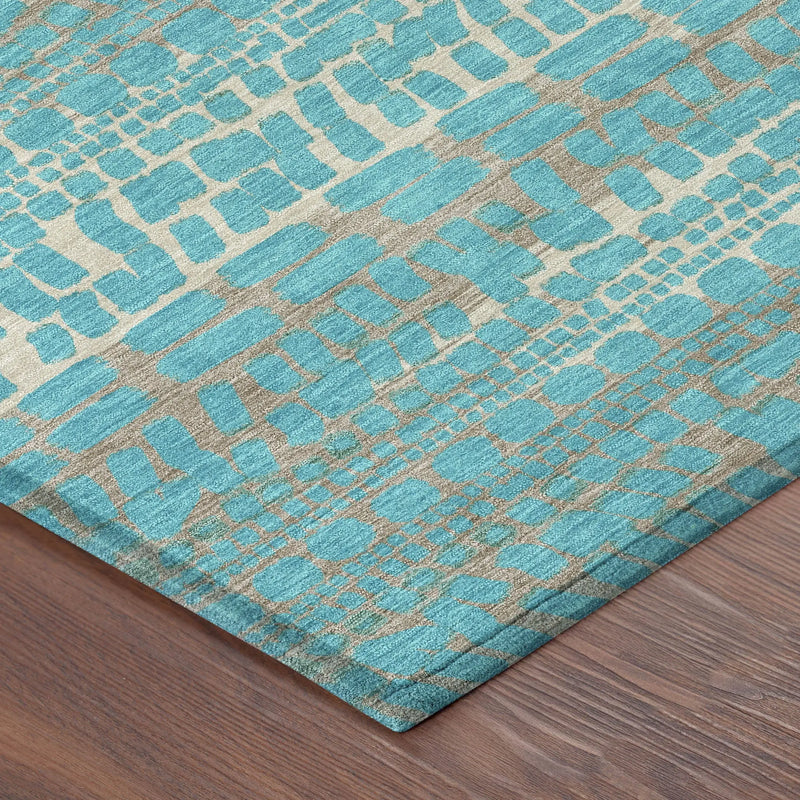 9' X 12' Teal Blue And Turquoise Abstract Washable Indoor Outdoor Area Rug Homeroots Outdoor