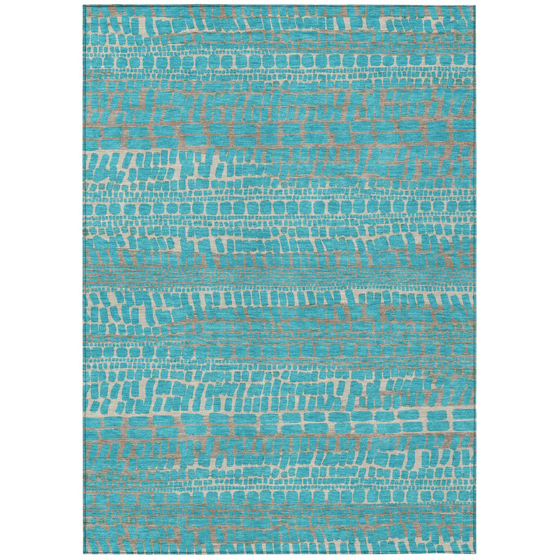 9' X 12' Teal Blue And Turquoise Abstract Washable Indoor Outdoor Area Rug Homeroots Outdoor