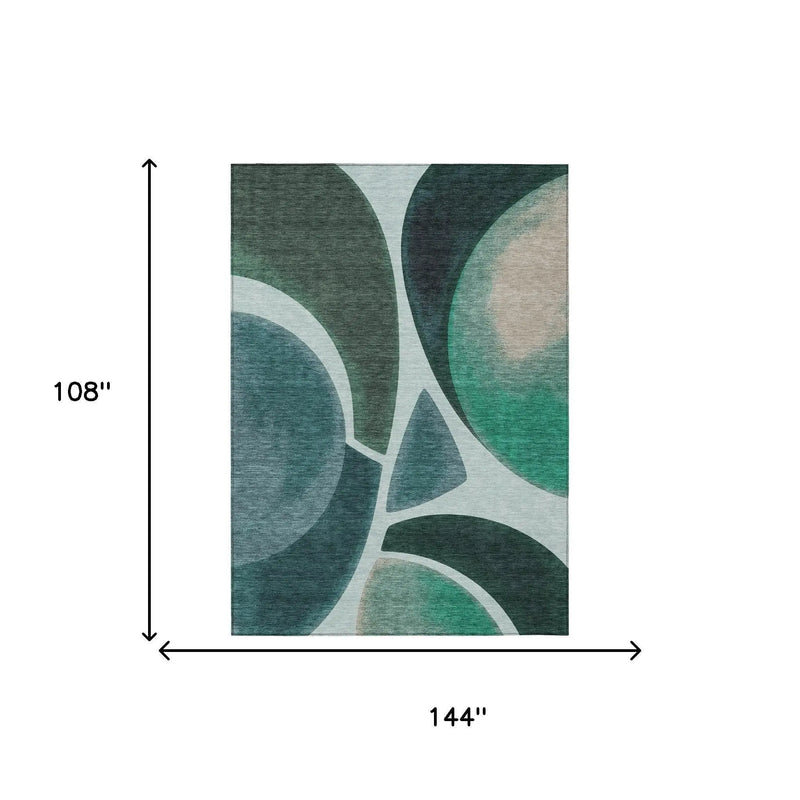 9' X 12' Teal Blue And Turquoise Abstract Washable Indoor Outdoor Area Rug Homeroots Outdoor
