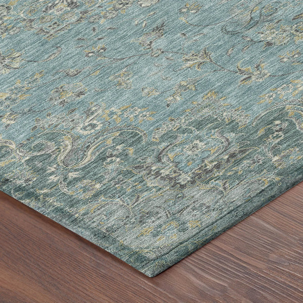 9' X 12' Teal Blue And Turquoise Floral Medallion Washable Indoor Outdoor Area Rug Homeroots Outdoor