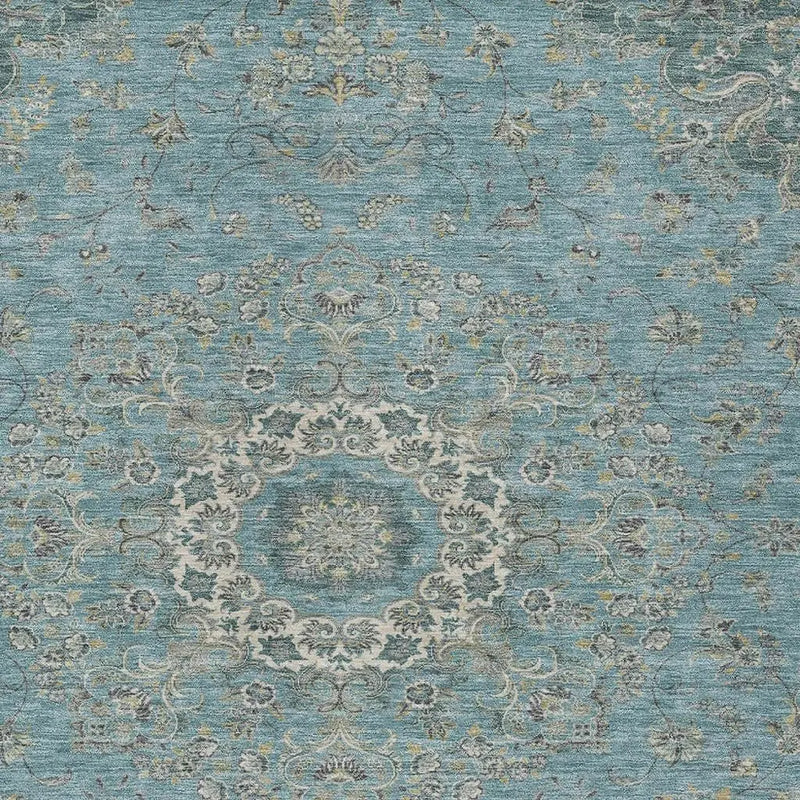 9' X 12' Teal Blue And Turquoise Floral Medallion Washable Indoor Outdoor Area Rug Homeroots Outdoor