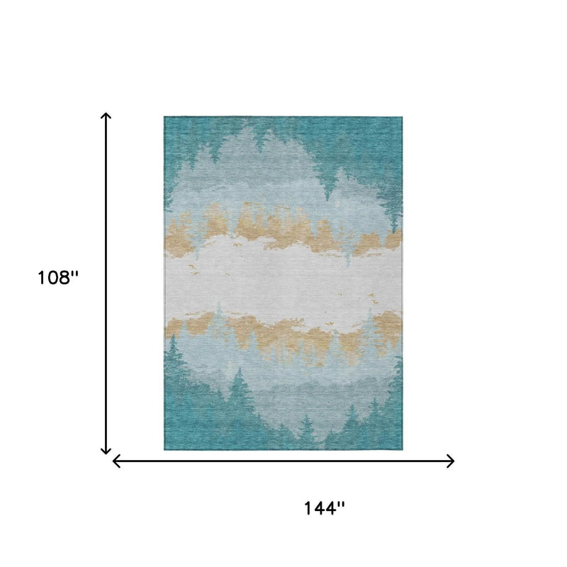 9' X 12' Teal Blue And Turquoise Floral Washable Indoor Outdoor Area Rug Homeroots Outdoor
