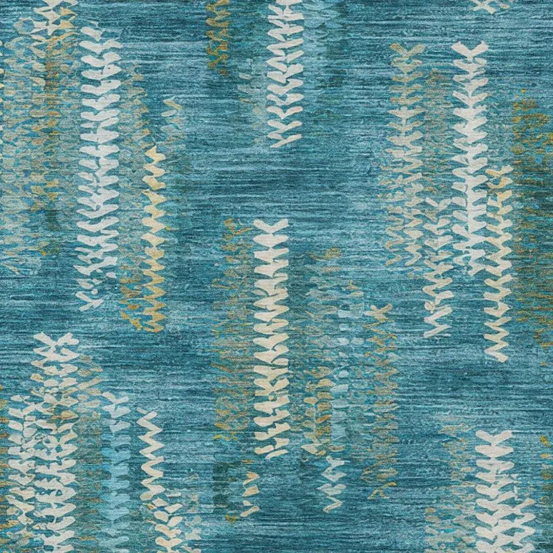 9' X 12' Teal Blue And Turquoise Striped Washable Indoor Outdoor Area Rug Homeroots Outdoor