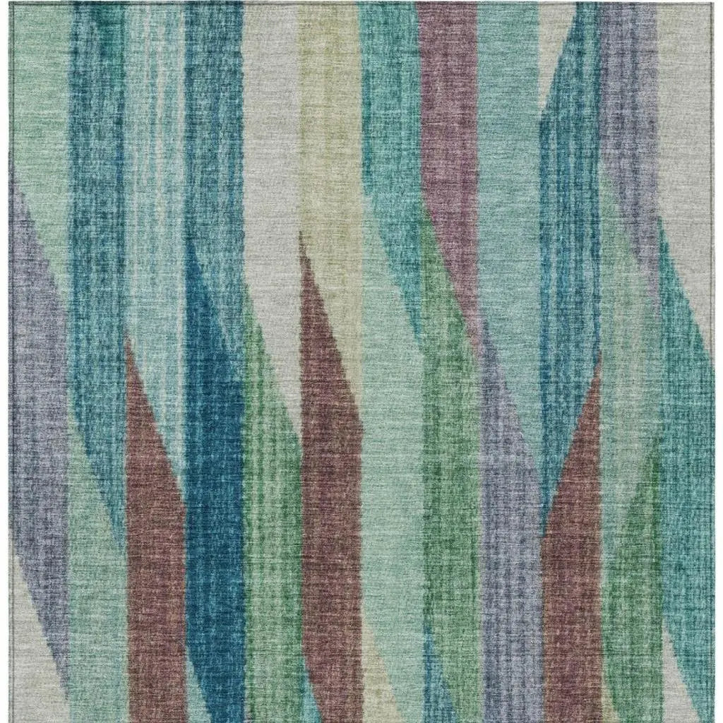 9' X 12' Teal Blue And Turquoise Striped Washable Indoor Outdoor Area Rug Homeroots Outdoor