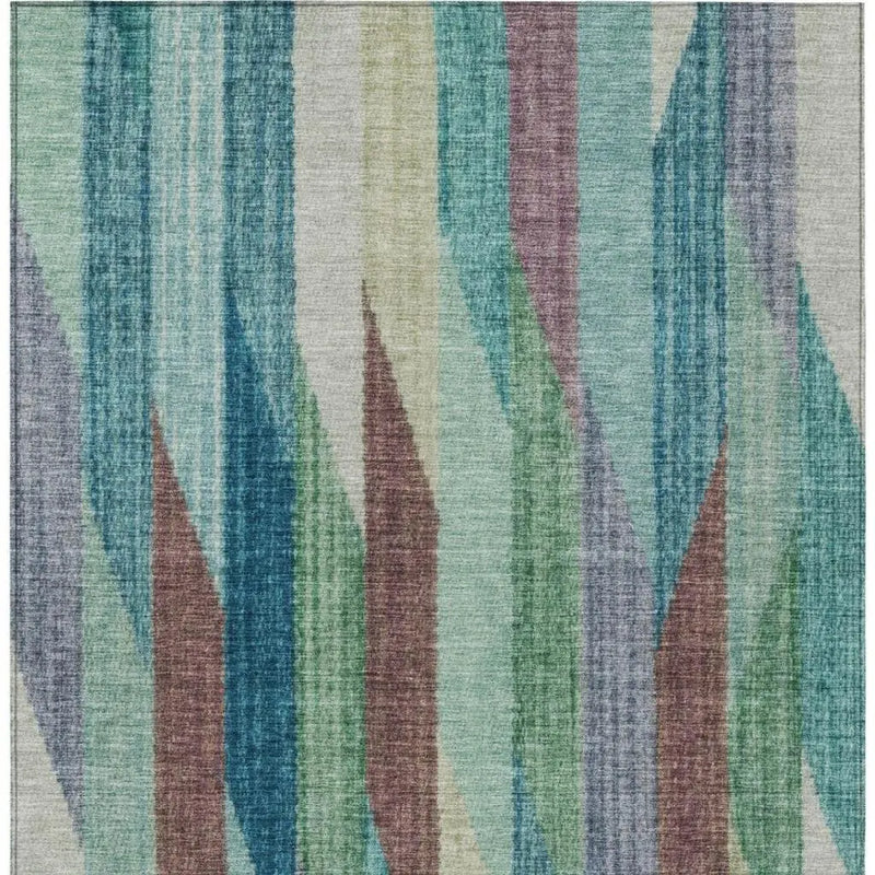 9' X 12' Teal Blue And Turquoise Striped Washable Indoor Outdoor Area Rug Homeroots Outdoor