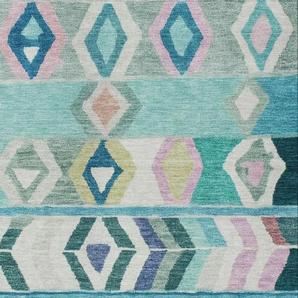 9' X 12' Teal Blue And Turquoise Tribal Washable Indoor Outdoor Area Rug Homeroots Outdoor