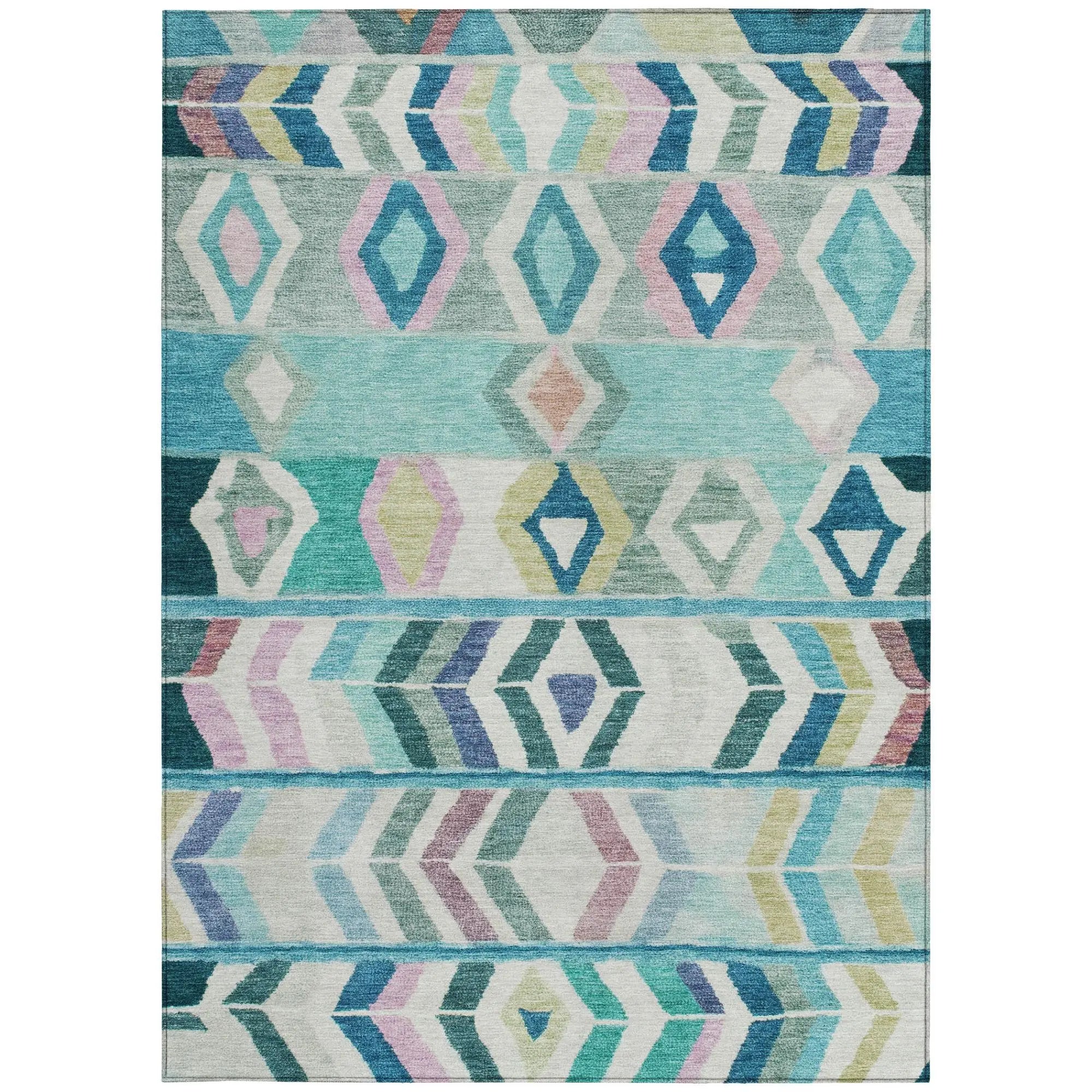 9' X 12' Teal Blue And Turquoise Tribal Washable Indoor Outdoor Area Rug Homeroots Outdoor