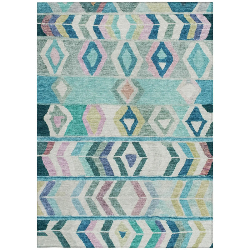 9' X 12' Teal Blue And Turquoise Tribal Washable Indoor Outdoor Area Rug Homeroots Outdoor