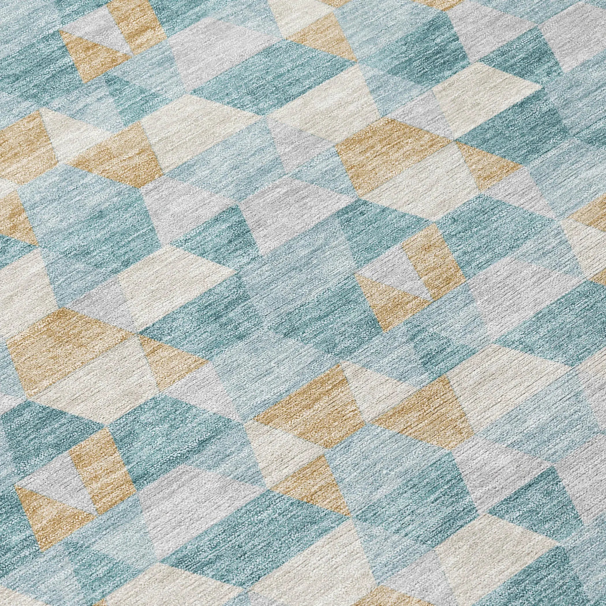 9' X 12' Teal Blue And Walnut Geometric Washable Indoor Outdoor Area Rug Homeroots Outdoor