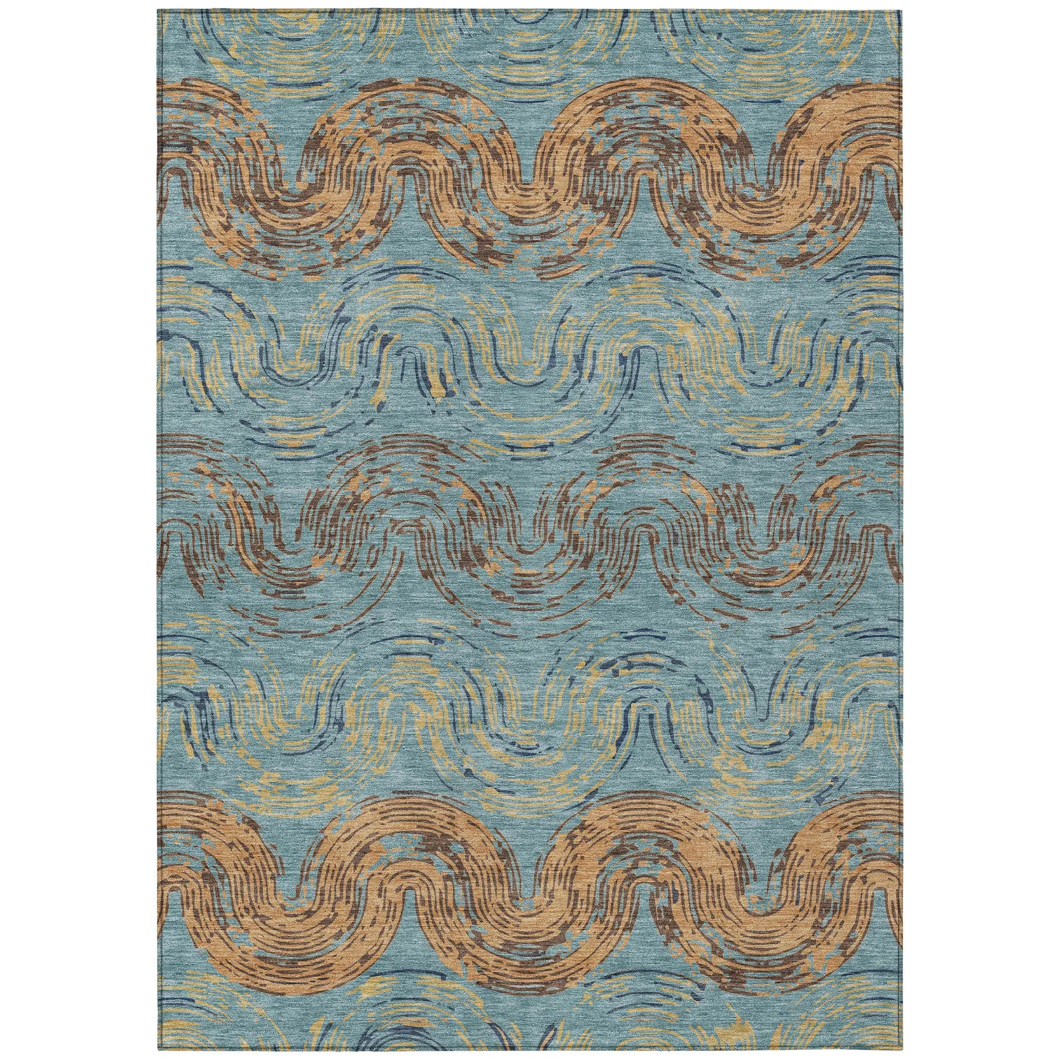 9' X 12' Teal Blue And Wheat Abstract Washable Indoor Outdoor Area Rug Homeroots Outdoor
