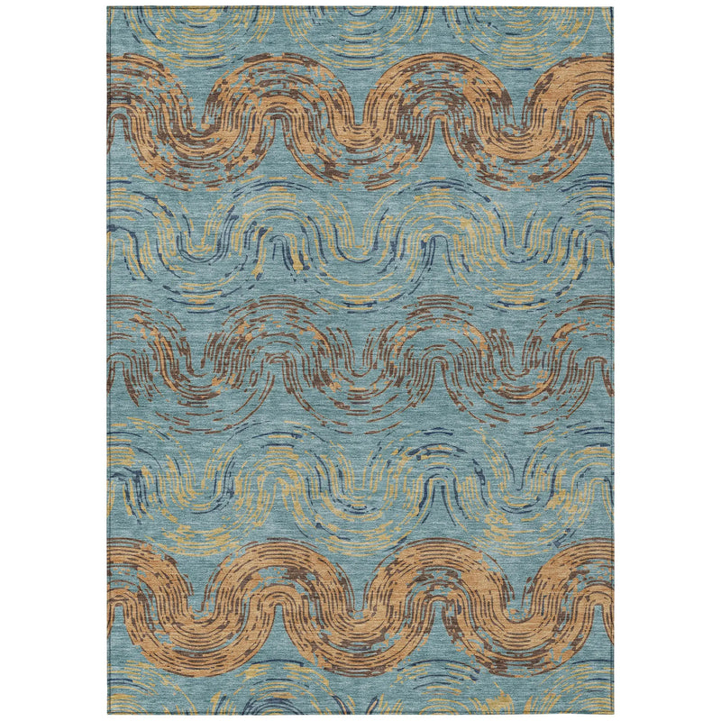 9' X 12' Teal Blue And Wheat Abstract Washable Indoor Outdoor Area Rug Homeroots Outdoor