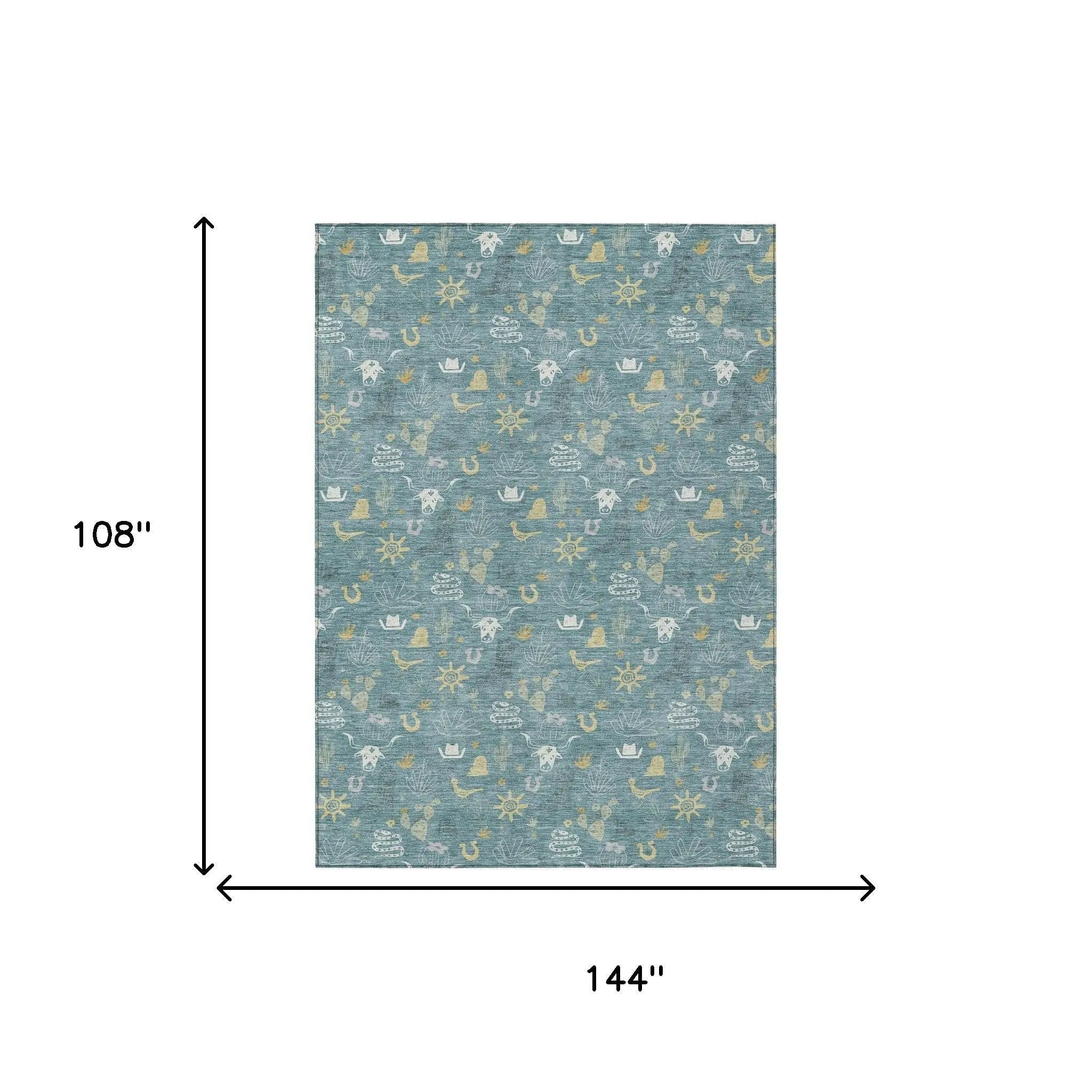 9' X 12' Teal Blue And Wheat Cactus Washable Indoor Outdoor Area Rug Homeroots Outdoor