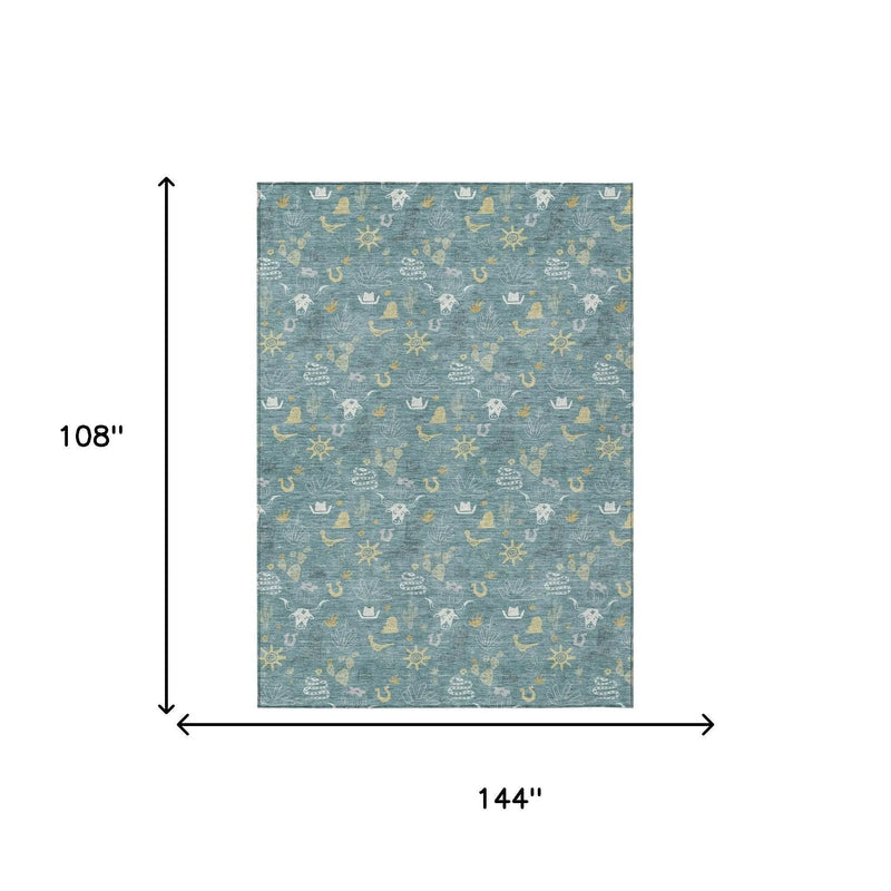 9' X 12' Teal Blue And Wheat Cactus Washable Indoor Outdoor Area Rug Homeroots Outdoor