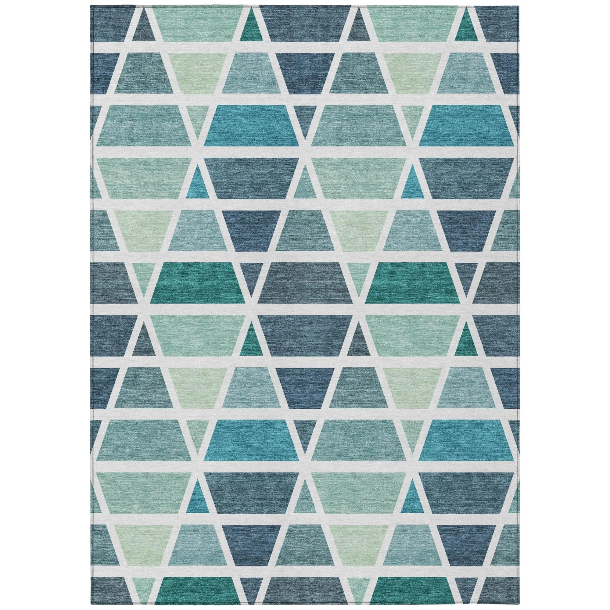 9' X 12' Teal Blue And White Geometric Washable Indoor Outdoor Area Rug Homeroots Outdoor