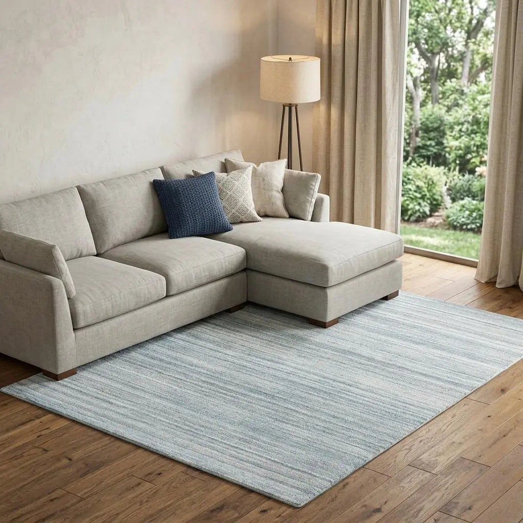 9' X 12' Teal Dark Gray And Ivory Striped Hand Tufted Area Rug Homeroots Home Decor