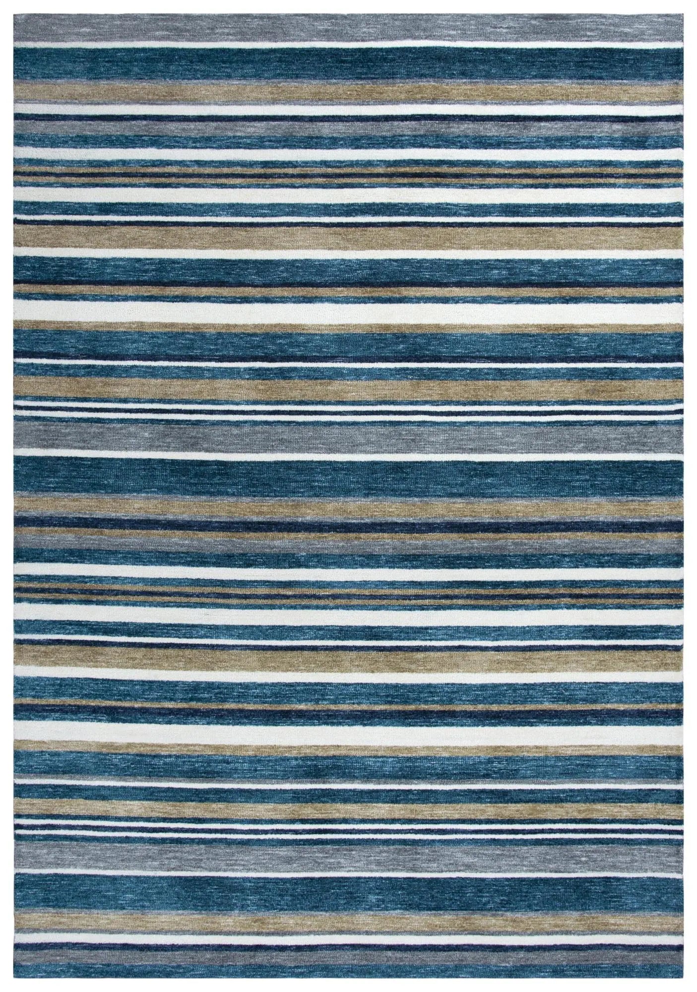 9' X 12' Teal Ivory And Gray Striped Hand Tufted Area Rug Homeroots Home Decor